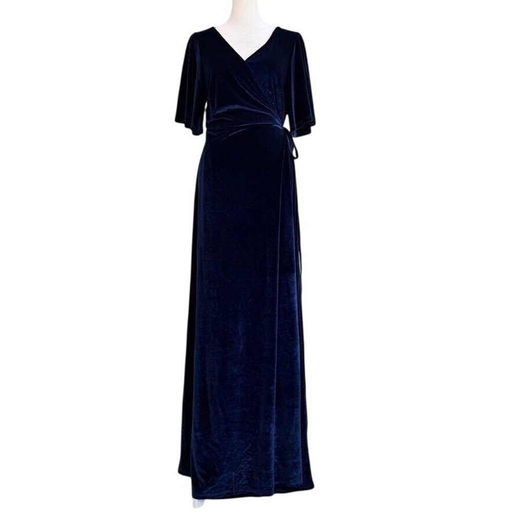 Baltic Born Velvet Wrap Maxi Dress Size XL Navy Formal Wedding Gala Bridesmaid